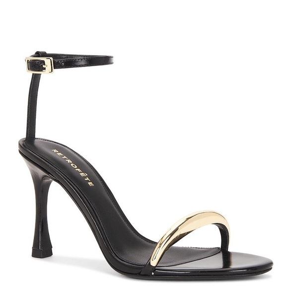 NEW NIB Retrofete Fawny Strappy Sandal Heel In Black & Gold
